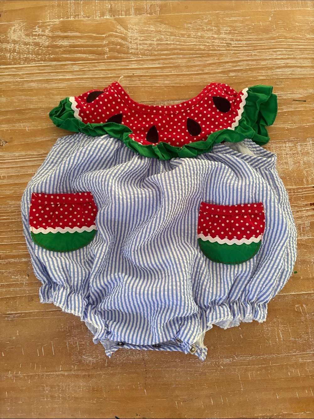 Baby Girl Watermelon Bubble Onesie - Red & Green 18M Fourth of July Outfit